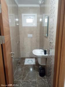 a bathroom with a toilet and a sink and a shower at Clove Boutique House Apart in Akcaabat +67 photos