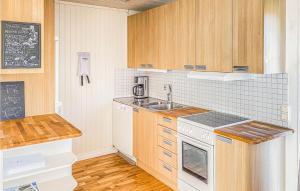 a small kitchen with a sink and a stove at 3 Bedroom Nice Home In Burgsvik in Burgsvik
