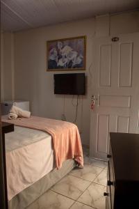 a bedroom with a bed and a tv and a door at Hotel Itatiaia in São Luís +67 photos