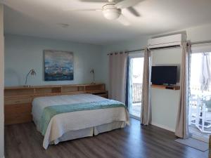 1 dormitorio con 1 cama y TV de pantalla plana en Bay Tree D2 en Port Aransas