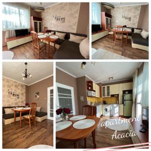 a collage of photos of a kitchen and a living room at Apartment Acacia in Varna City