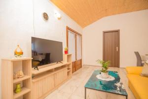 ein Wohnzimmer mit einem TV und einem Sofa in der Unterkunft Family friendly house with a swimming pool Vadalj, Primosten - 21379 in Vadalj