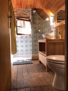 y baño con aseo y lavamanos. en Grande maison familiale, rustique et charmante en Bourgogne, dans le Morvan, en Dun-sur-Grandry