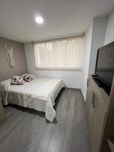 um quarto com uma cama e uma televisão de ecrã plano em Urban 102 em Manizales