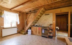 a kitchen with a stove in a wooden house at Pet Friendly Home In Szczytno With Wifi in Szczytno