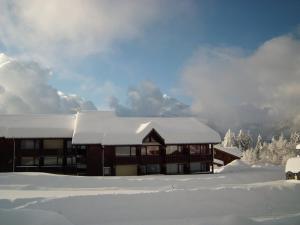eine Lodge im Schnee mit Schnee in der Unterkunft Studio Crest-Voland, 1 pièce, 4 personnes - FR-1-733-109 in Crest-Voland