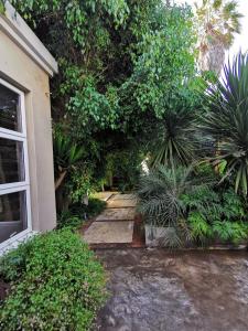 a garden with palm trees and a building at Mulberry Gardens Self Catering in Swakopmund