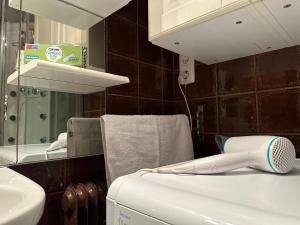 ein Badezimmer mit Haartrockner auf einer Theke neben einem Waschbecken in der Unterkunft 2 Rooms Flat with Balcony, Near of Center in Wien