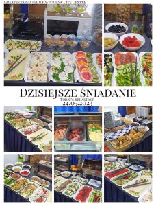 a collage of pictures of food on a table at Great Polonia Wrocław City Center in Wrocław