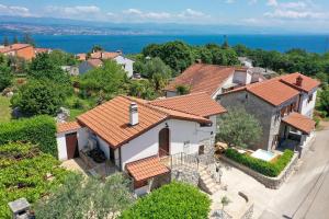 an aerial view of a house with orange roofs at Villa Fani with Jacuzzi in Ičići