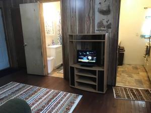 a living room with a television on a stand at A Quaint, Private 1 Bdrm Apt in South Bend