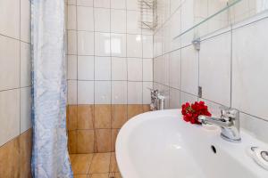 a bathroom with a sink with a red flower on it at Nikiana Club - Studio 6 in Nikiana