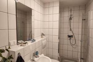 a bathroom with a shower and a sink and a mirror at Chic Apartments in Altenstadt in Altenstadt