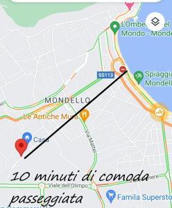 a map of the route of theurrency at Princess House Palermo - Intero Appartamento - Mondello in Mondello
