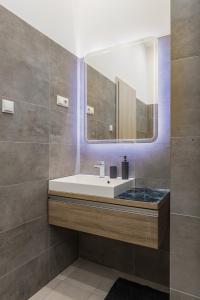 a bathroom with a sink and a mirror at City Center Apartment with Balcony in Budapest