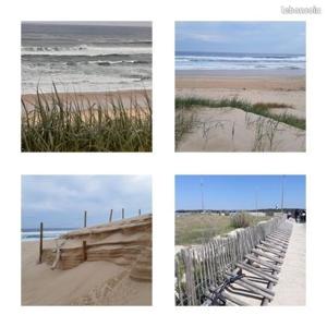 un collage de fotos de la playa y el océano en Camping les dunes de Contis 3* grand emplacement ombragé et calme, en Saint-Julien-en-Born