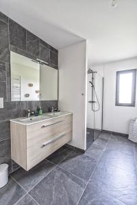 a bathroom with a sink and a mirror at La Marssacoise in Marssac-sur-Tarn