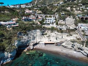 una vista aerea di una spiaggia su una scogliera di Villa Bina Sea Hotel a Ischia