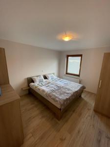 ein Schlafzimmer mit einem Bett in einem Zimmer mit einem Fenster in der Unterkunft Apartma Ivana in Markovci