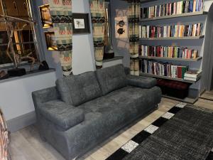 un soggiorno con divano e libreria di Apartmán No 244 a Tábor