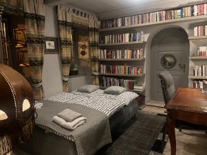 una camera con letto e librerie con libri di Apartmán No 244 a Tábor