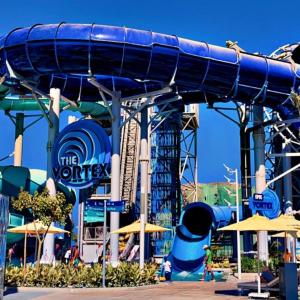 a blue water slide at a theme park at MARASSI Marina west ll 1BR 3BD near of SOL beach in El Alamein