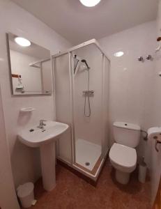 a bathroom with a shower and a toilet and a sink at Casa Danas in Torrevieja