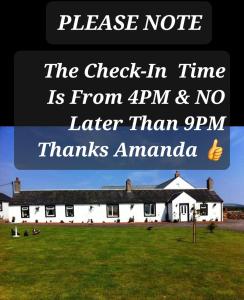 a white building with the text the check in time is from and no at Broadlea of Robgill Country Cottage & Bed and Breakfast in Ecclefechan