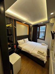 a bedroom with a large bed and a window at Galata King Suite Hotel in Istanbul
