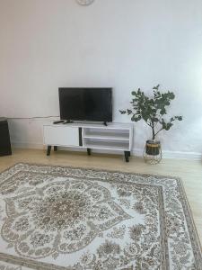 a living room with a television and a rug at Kota Bharu RS Desa Roomstay in Kampong Haji Musa