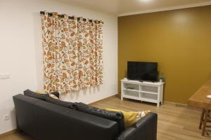 a living room with a couch and a television at Casa do Centro in Pessegueiro