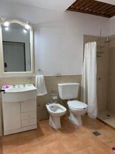 a bathroom with a toilet and a sink and a shower at Casa en Barrio el Golf in Alta Gracia