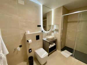 a bathroom with a shower and a toilet and a sink at Boutique hotel ZBILJE in Zbilje +72 photos