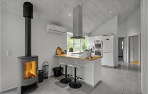ブラーバンドにあるAmazing Home In Blvand With 3 Bedrooms, Sauna And Wifiのキッチン(暖炉、コンロ付)