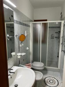 y baño con lavabo, aseo y ducha. en Residenza Vigneti, en Colà di Lazise