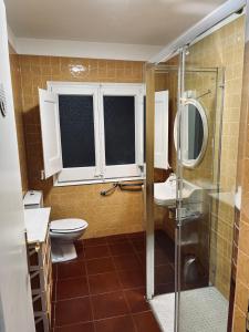 a bathroom with a toilet and a sink and a shower at Casa iaia in Monistrol