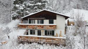a house covered in snow in the woods at Haus Leopold in Breiten