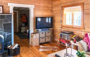 a living room with a television in a wooden wall at Amazing Home In Storlien With 4 Bedrooms in Storlien