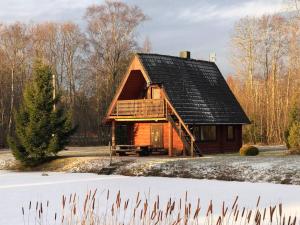 Holidayhouse with sauna and pond žiemą