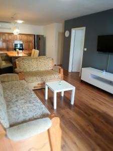 ein Wohnzimmer mit einem Sofa und einem Tisch in der Unterkunft Apartment Dort in Koper