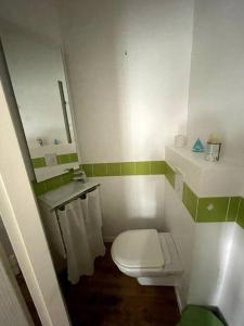 La petite salle de bains est pourvue de toilettes et d'un lavabo. dans l'établissement Appartement T2 - classé 3 étoiles - 4+2, à Bagnères-de-Bigorre