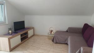a living room with a bed and a tv at Apartments Nikola Caska in Novalja