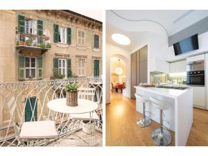 twee afbeeldingen van een keuken en een woonkamer bij Torretto 14 in La Spezia