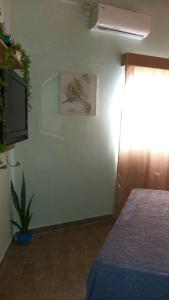 a bedroom with a bed and a tv on a wall at Saiyú Aeropuerto in Luque