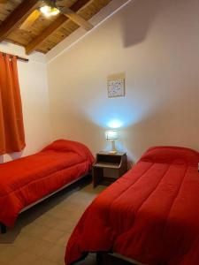 a bedroom with two beds and a table with a lamp at Casa Familiar para hasta 6 personas , Lujan de Cuyo , Mendoza in Ciudad Lujan de Cuyo