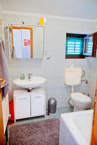 uma casa de banho com um lavatório e um WC em Radeki polje 50 em Loborika
