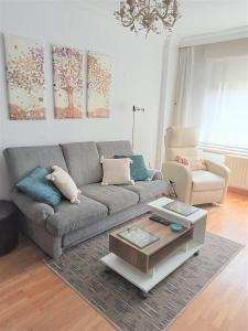 uma sala de estar com um sofá e uma mesa de centro em Confortable y luminoso apartamento em Valladolid