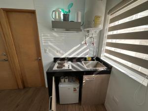 a small kitchen with a sink and a counter at TinyApartments - estudio pleno centro Concepción in Concepción +24 photos