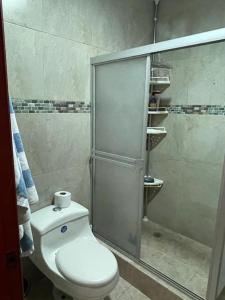 里奧班巴的住宿－CasaHogar Apartamento，一间带卫生间和淋浴间的浴室