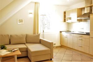 a living room with a couch and a kitchen at Roter Erik App 4, DG re in Kirchdorf